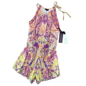 Hale Bob Women's Romper Paisley purple pink halter Size Medium NWT